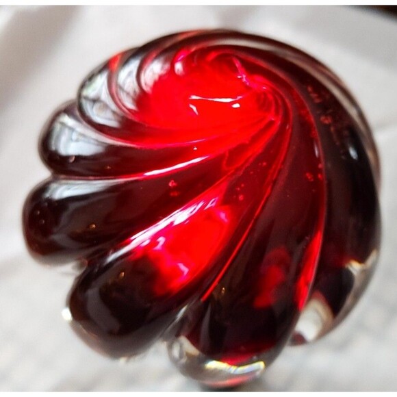 Ruby Red Encased Glass Paperweight Signed "Donghio 97" VTG Gift Idea READ - Picture 11 of 11